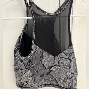 **Lululemon Black & White Mesh-Back Floral Tank, Size S**